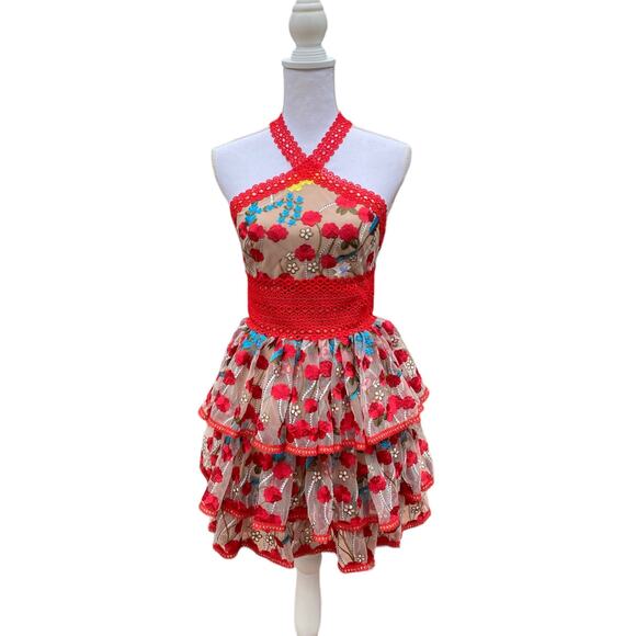 Bronx And Banco Ivanka Embroidered Ruffled Mini Dress Women’s Extra Small - Picture 4 of 10